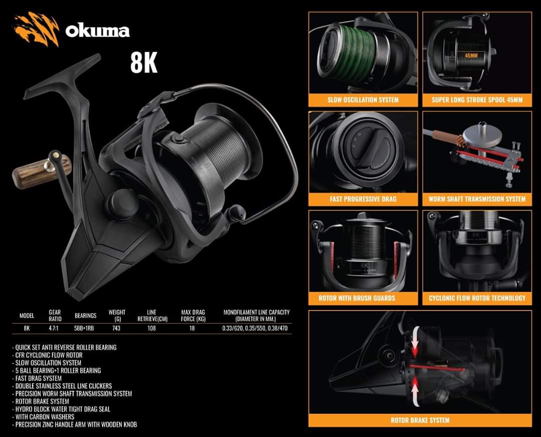 okuma 8k custom t60 reel OKUMA 8K LONGCAST 5+1BB + SPARE SPOOL