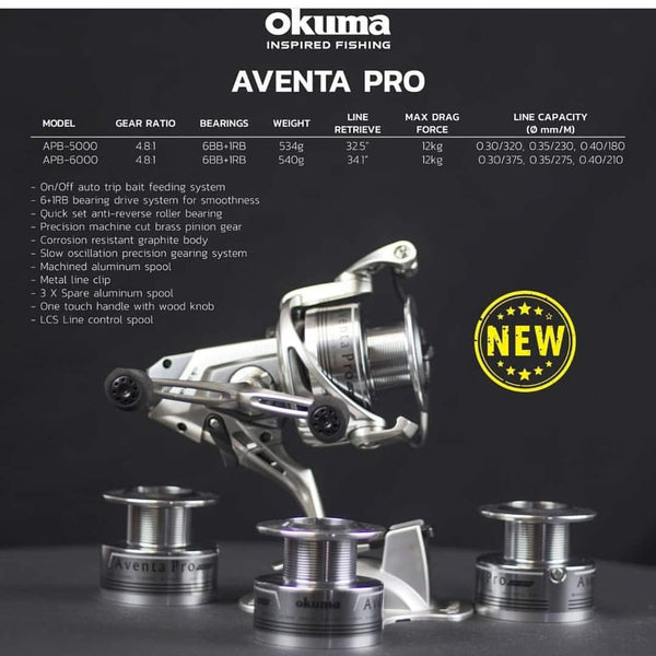 OKUMA AVENTA PRO 7BB + 3 SPARE SPOOLS